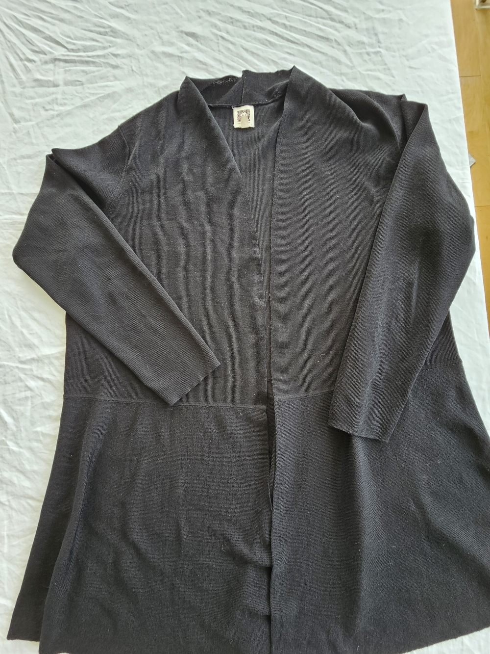 Anne Klien Black Open-Front Long Cardigan Size 2X